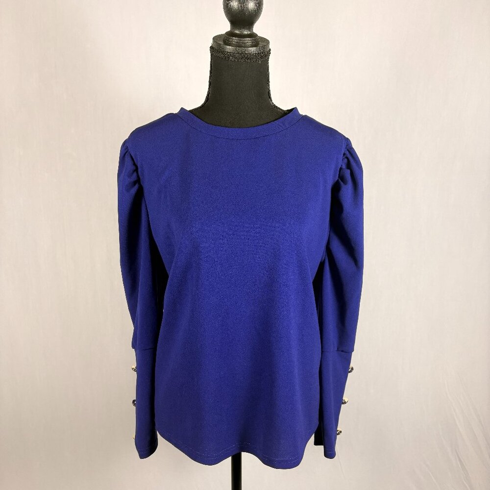 SHEIN | LS Blouse with Button Sleeve Detail | 1XL | Royal Blue